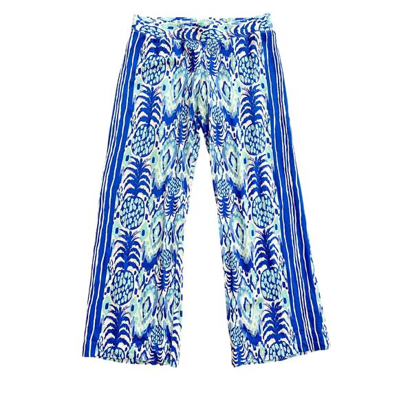 Lilly Pulitzer Bal Harbour Palazzo Pants Medium Tropi Call Me Pineapple Blue - Picture 2 of 4